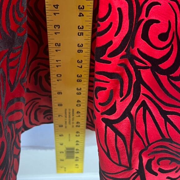 Chetta B Evening Formal Maxi Skirt Womens Size 12 Red Satin Black Velvet Roses - Picture 4 of 13